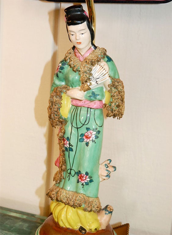 Pair of Delicate Chinese Figure Lamps 2