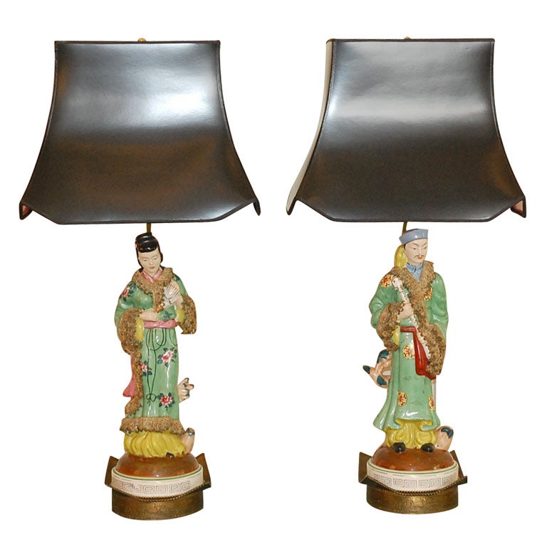 Pair of Delicate Chinese Figure Lamps