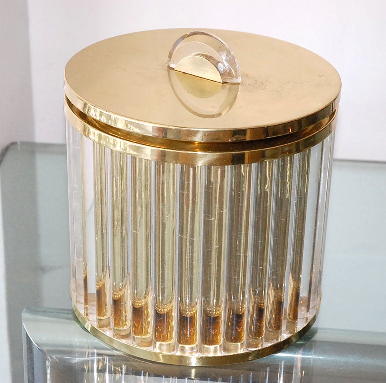 Lorin Marsh brass and lucite ice bucket, signed.