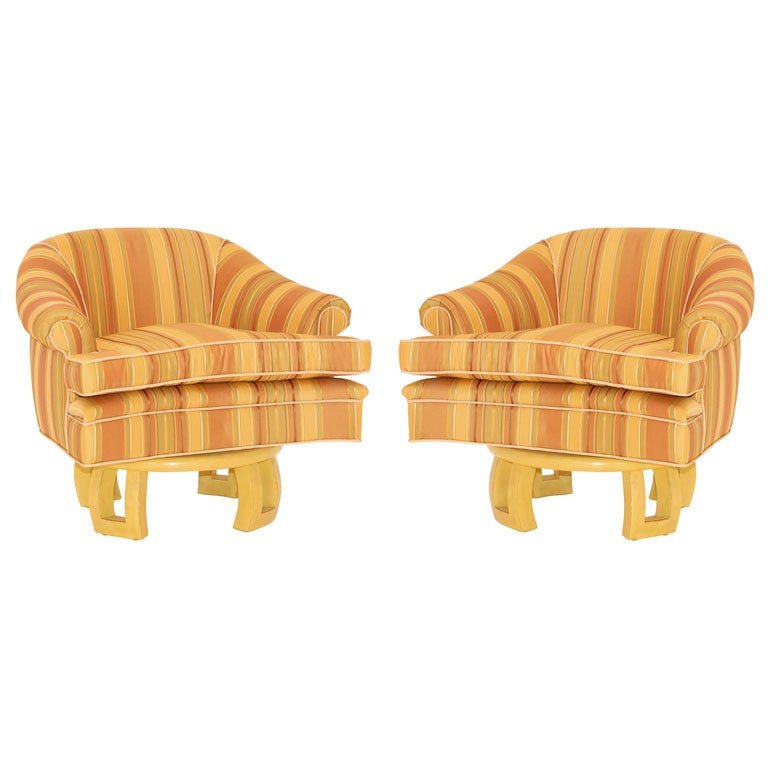A Pair of Upholstered Swivel Chairs Designed by William Haines