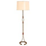 French Wrought Iron Standing Lamp with Leather Detail