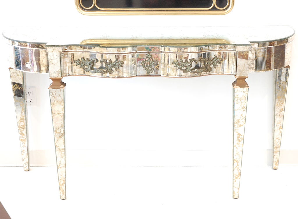 A Beautiful Serpentine-Front Mirrored Console Table