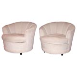 Vintage PAIR OF LUXURIOUS CHENILLE UPHOLSTERED CHANNEL BACK CHAIRS