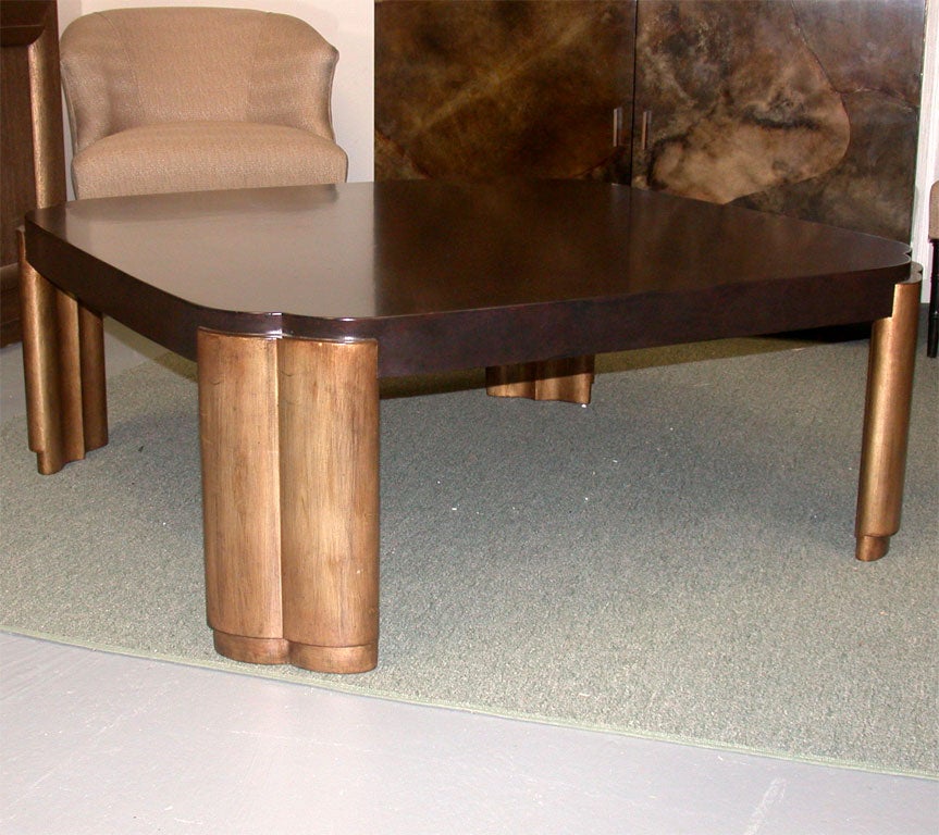 BEAUTIFUL LARGE COFFEE TABLE WITH CARVED GILT LEGS at 1stdibs