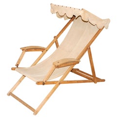 Antique Beach Chair with Canvas Seat & Canopy