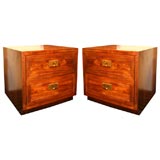 Pair of Bedside Tables in Oak with Brass Pulls by Henredon