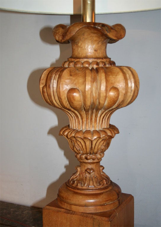  Table Lamps Pair Art Moderne carved wood 1940's In Good Condition For Sale In New York, NY