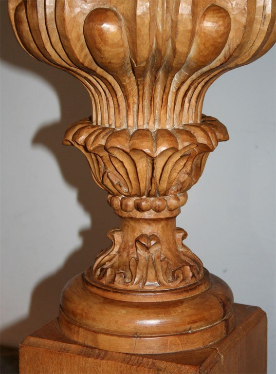 Carved  Table Lamps Pair Art Moderne carved wood 1940's For Sale