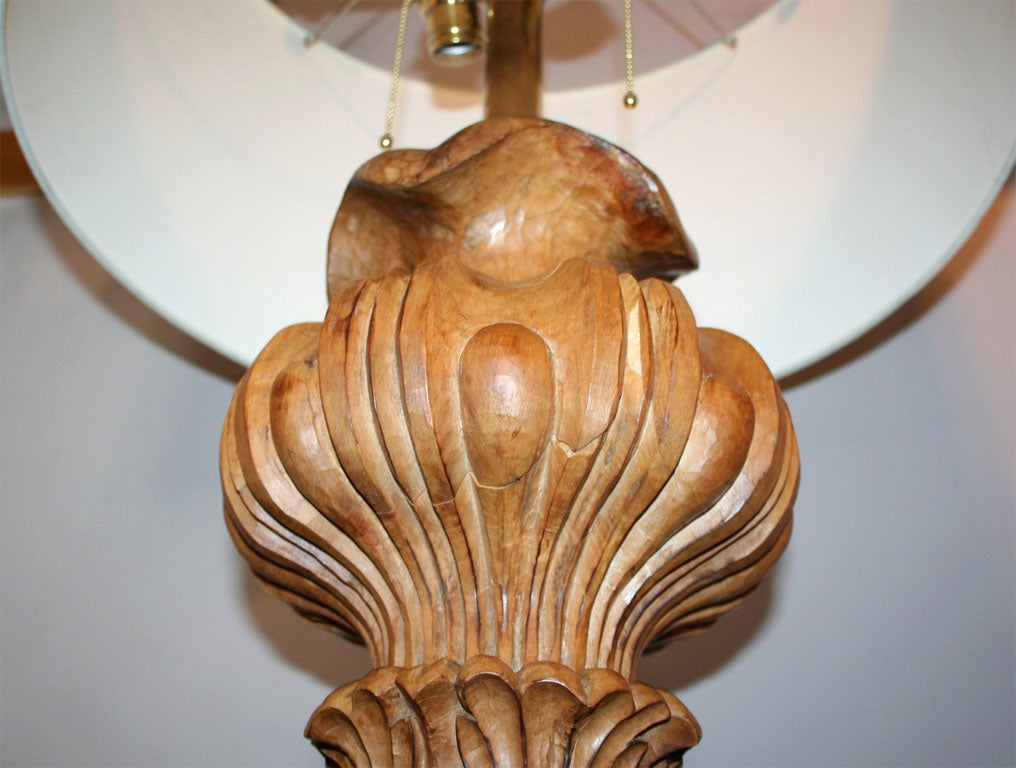  Table Lamps Pair Art Moderne carved wood 1940's For Sale 1