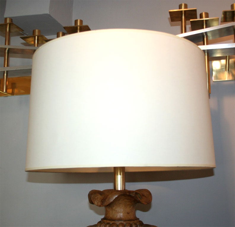  Table Lamps Pair Art Moderne carved wood 1940's For Sale 2