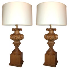  Table Lamps Pair Art Moderne carved wood 1940's