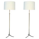 A Pair of  Art Moderne adjustable bronze Floor Lamps