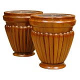 PAIR OF BEAUTIFUL TURNED MAHOGANY CACHE POTS