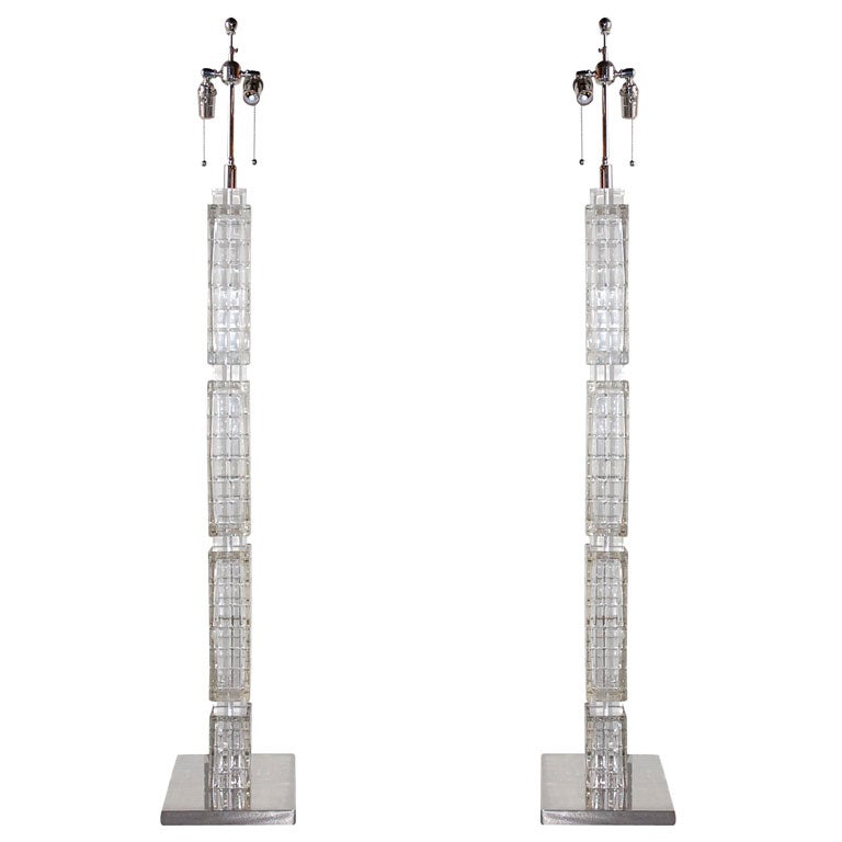Pair of Glass Block Floor Lamps