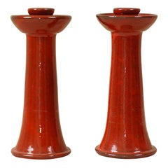 Cole Pottery, North Carolina Candlesticks glazed Red