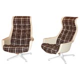 Vintage Pair or Swivel Chairs with Plaid Upholstery