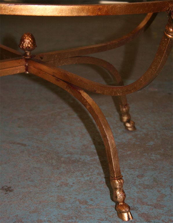 Mid-20th Century Gold Leafed Steel Rams Head Round Coffee Table