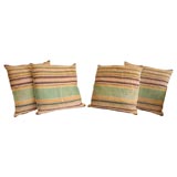 MULTI-COLOR 1920S RAG RUG PILLOWS WITH LINEN BACKING