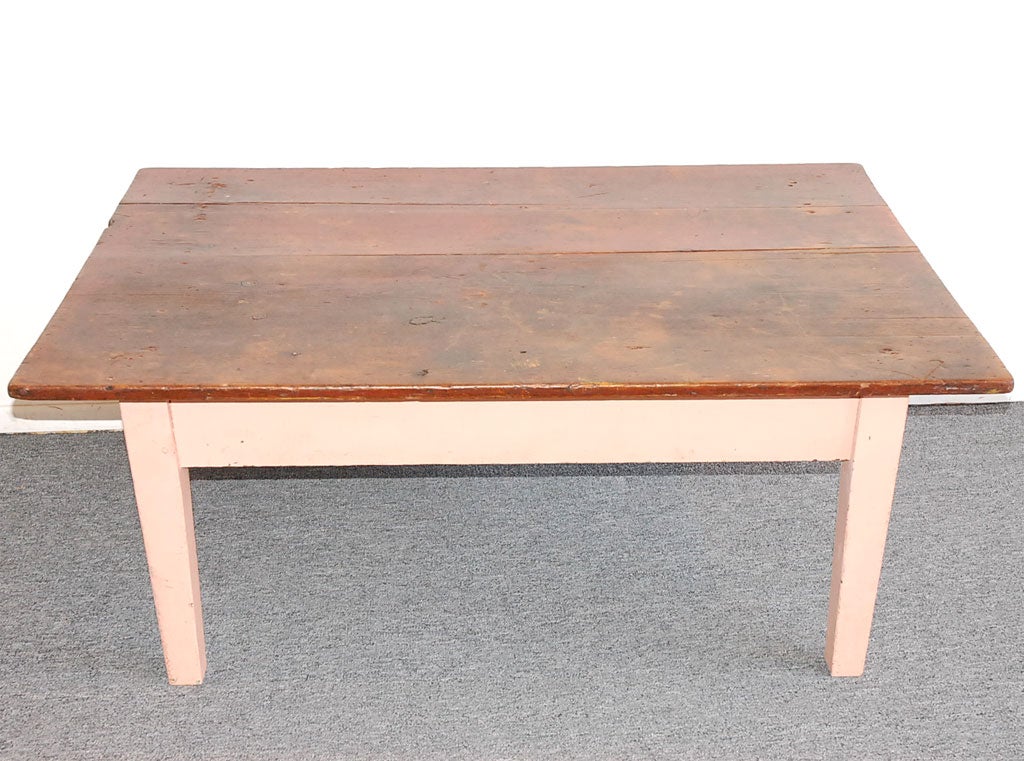 19THC ORIGINAL PINK PAINTED FARM COFFEE TABLE FROM NEW