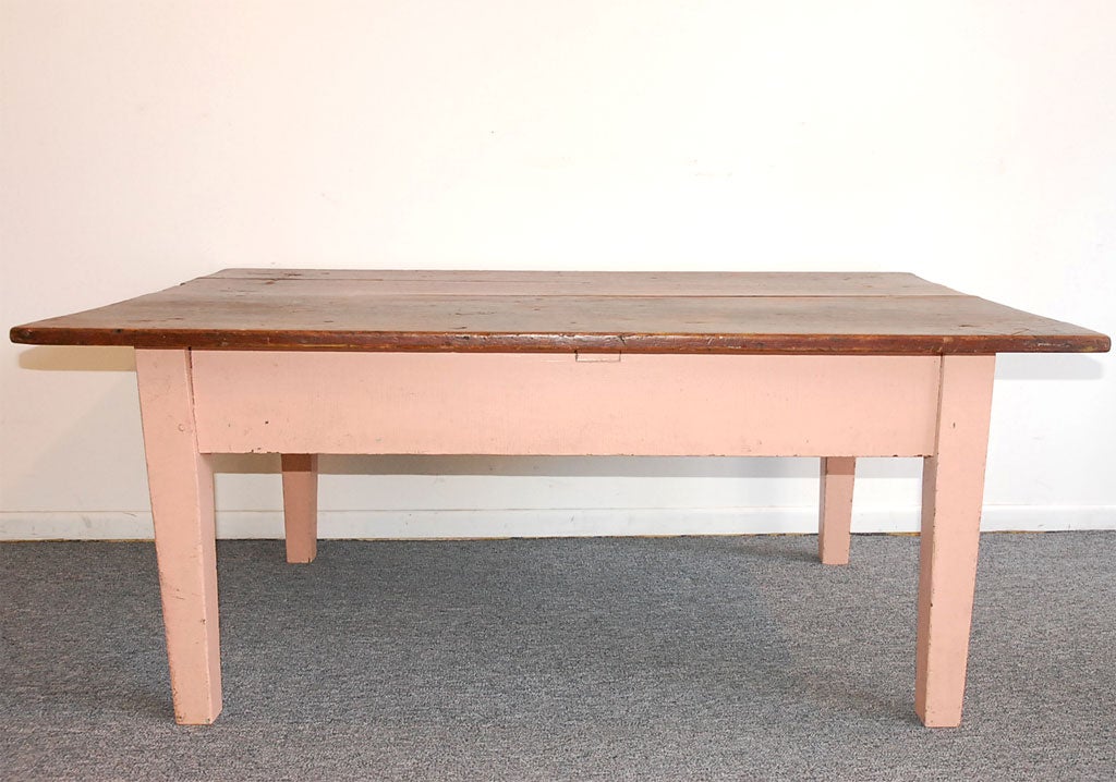 19THC ORIGINAL PINK PAINTED FARM COFFEE TABLE FROM NEW