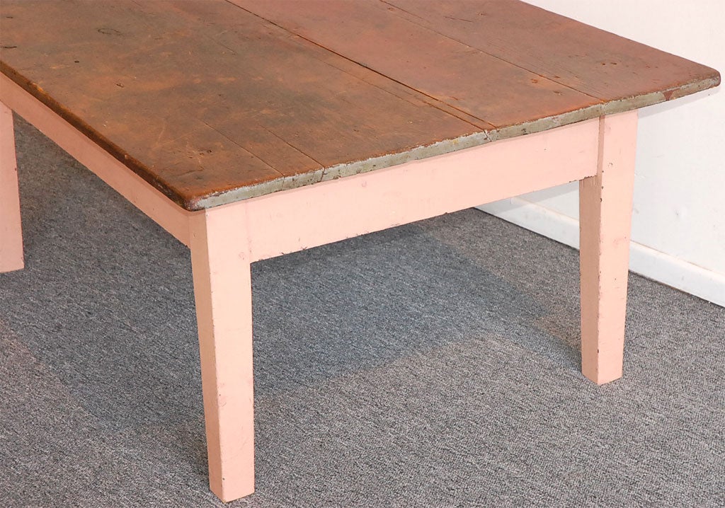 19THC ORIGINAL PINK PAINTED FARM COFFEE TABLE FROM NEW