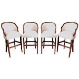 Vintage 1950'S BAR STOOLS IN 19THC LINEN UPHOLSTERY/ SET OF FOUR