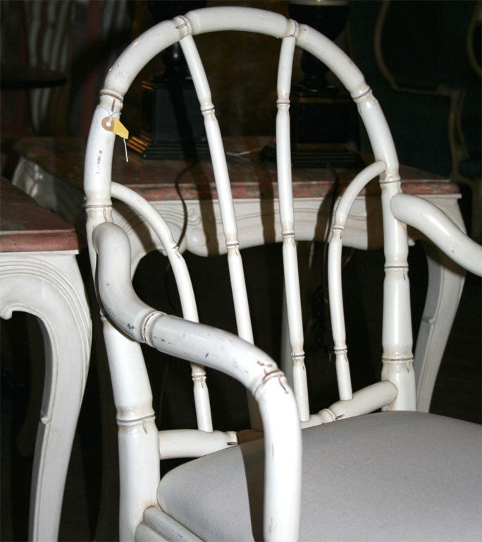 Wood Pair of French Faux Bamboo Armchairs For Sale