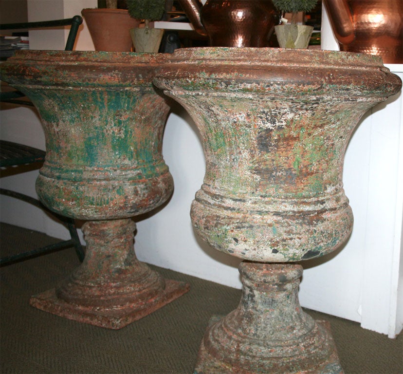 Pair of Large Cast Iron Garden Urns For Sale at 1stDibs garden urns