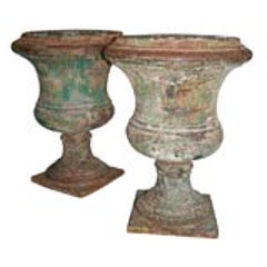 Pair of Large Cast Iron Garden Urns 1