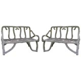 Pair of Whimsical Faux Bois Garden Benches