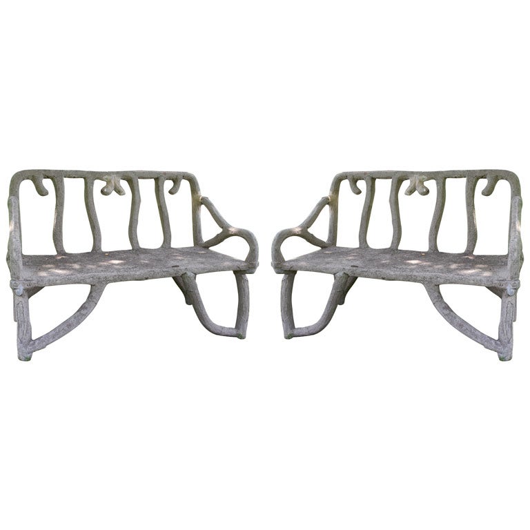 Pair of Whimsical Faux Bois Garden Benches at 1stDibs | whimsical garden  bench