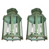 Pair of Unique Green Painted Lanterns