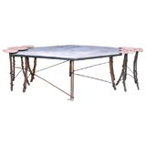 Whimsical Geometric Bronze Table with Lilypad Side Tables