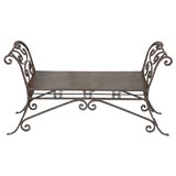 Painted & Aged Wrought Iron Bench w/Cushion