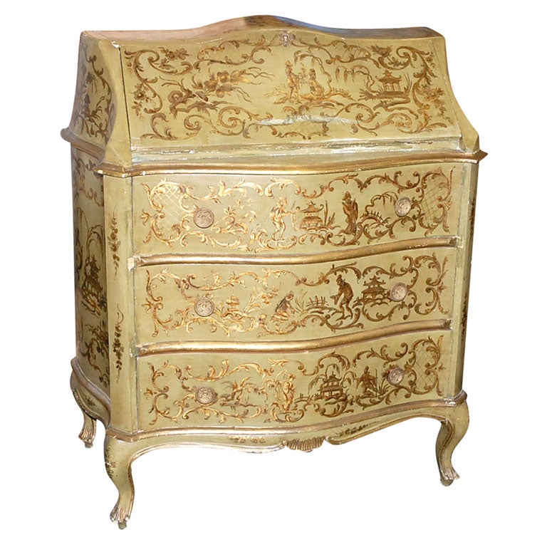 C. 1940 Italian Chinosserie Painted Drop Leaf Desk/ Dresser