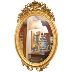 19th Century Oval Giltwood Mirror with Floral Decoration