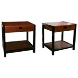 Pair of walnut and ebony bedside tables, mfg. Directional