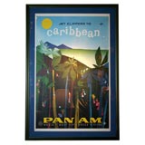 Vintage A large Original poster of Pan Am  "Jet Clippers" to Caribbean