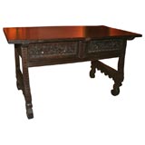 Antique Spanish Walnut Two Drawer Table, 17th century