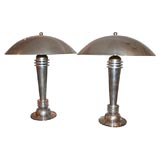 Pair of deco style chrome lamps with chrome shades