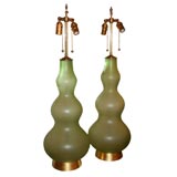 Pair of green Murano glass lamps