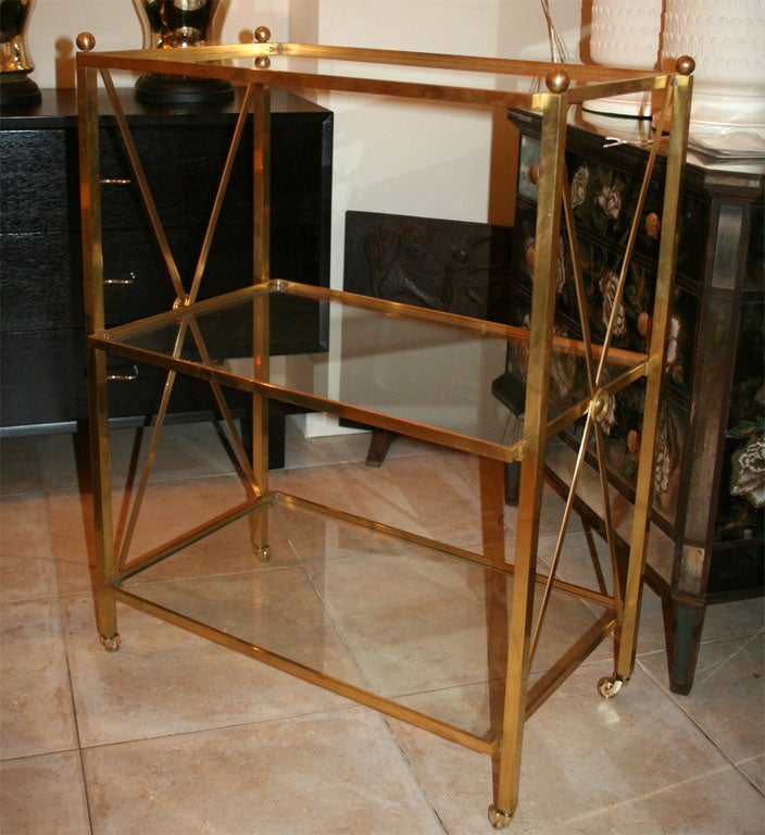 Three-tier brass tea cart