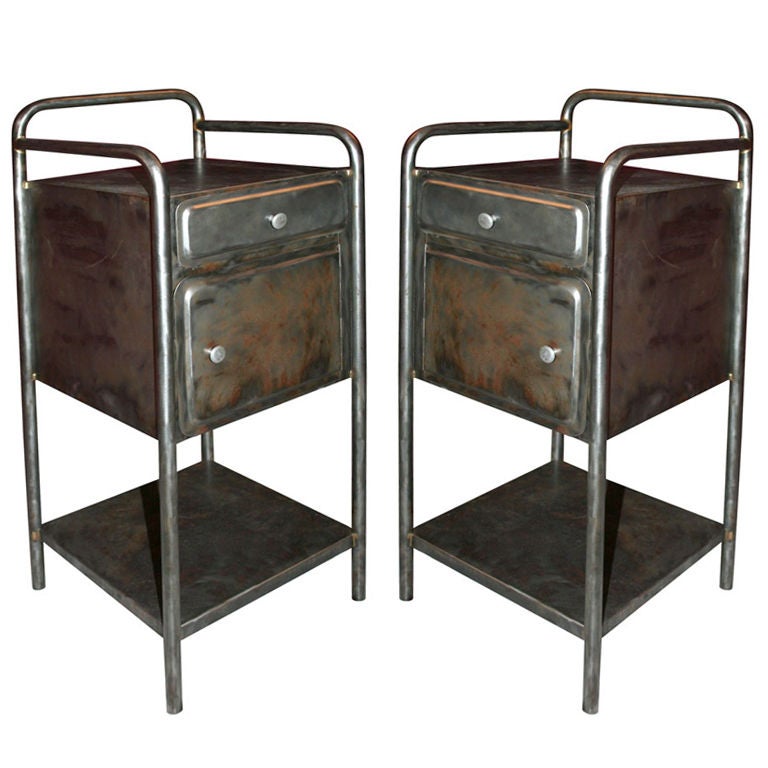 French Industrial pair of Bedside Tables at 1stdibs