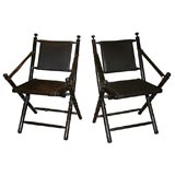 Pair of 19th Century French Leather and Ebony Folding Chairs