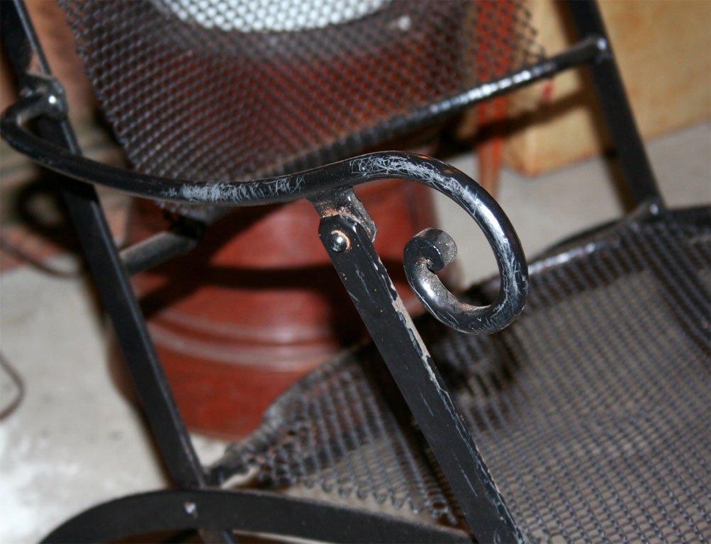 French Iron & Mesh Folding Garden Chair For Sale