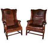 A Pair of English Country House Leather Wingchairs