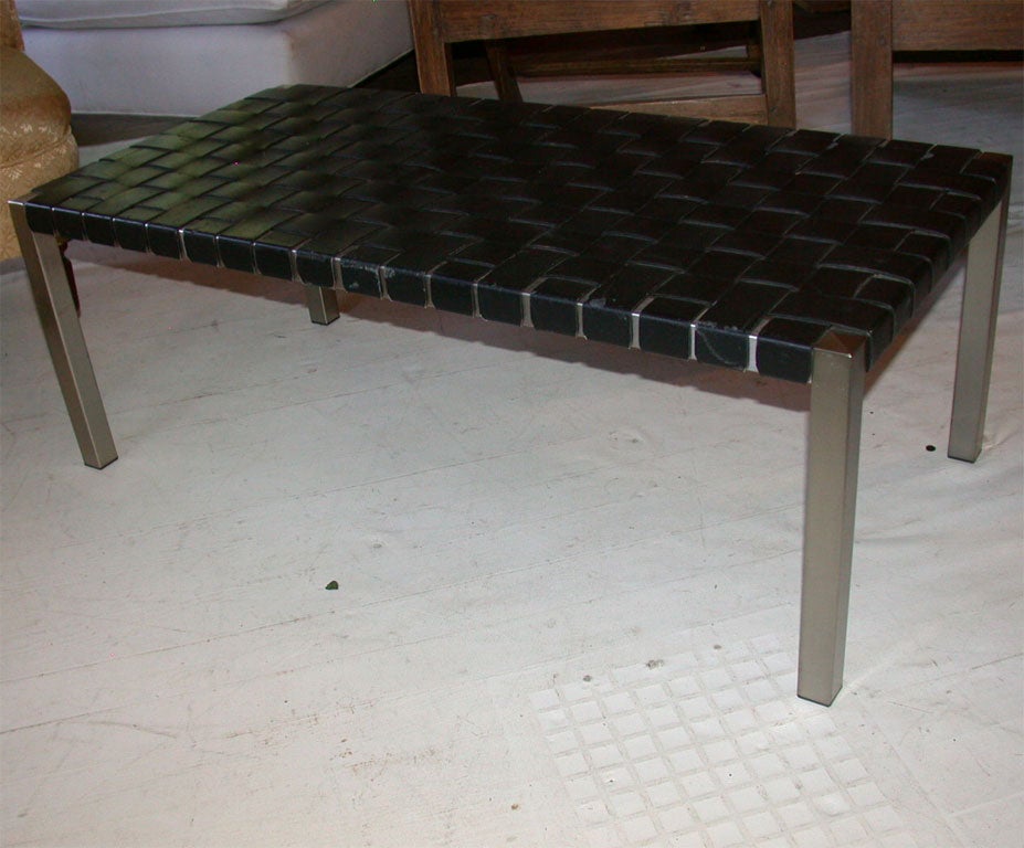 Woven leather bench