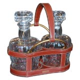 Hermes Leather Baccarat Crystal Decanter Set