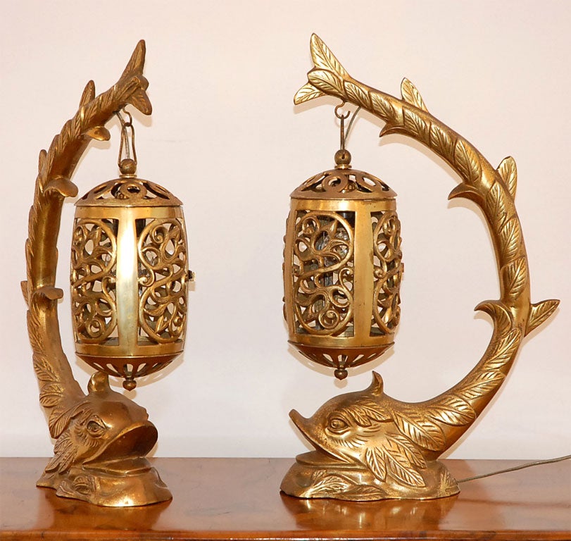 Solid brass lucky koi lantern.  Only 1 available.<br />
Professionally rewired.
