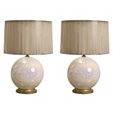 Pair of White Glass Orb Lamps
